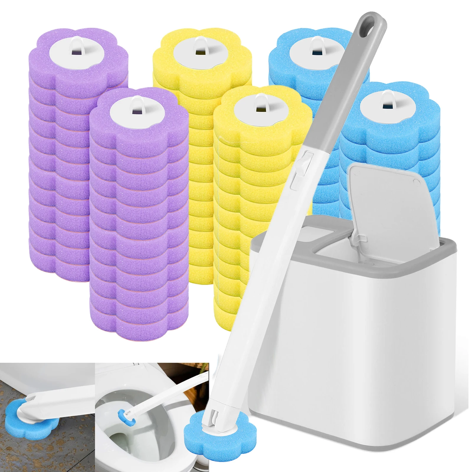 24-72 Pcs Disposable Toilet Brush Replacement Head Cleaning Kit Long Handle Toilet Bowl Brush Wc Accessories