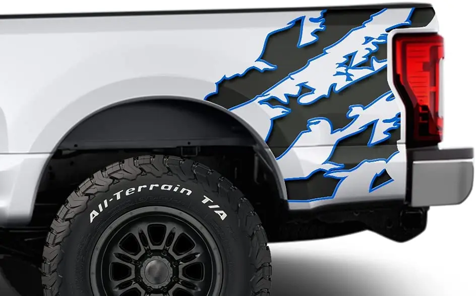 

Car-Gear Rear Quarter Panel Graphics kit 3M Vinyl Decal Wrap Compatible with F-250 F-350 2017-2019 - Blue Outline