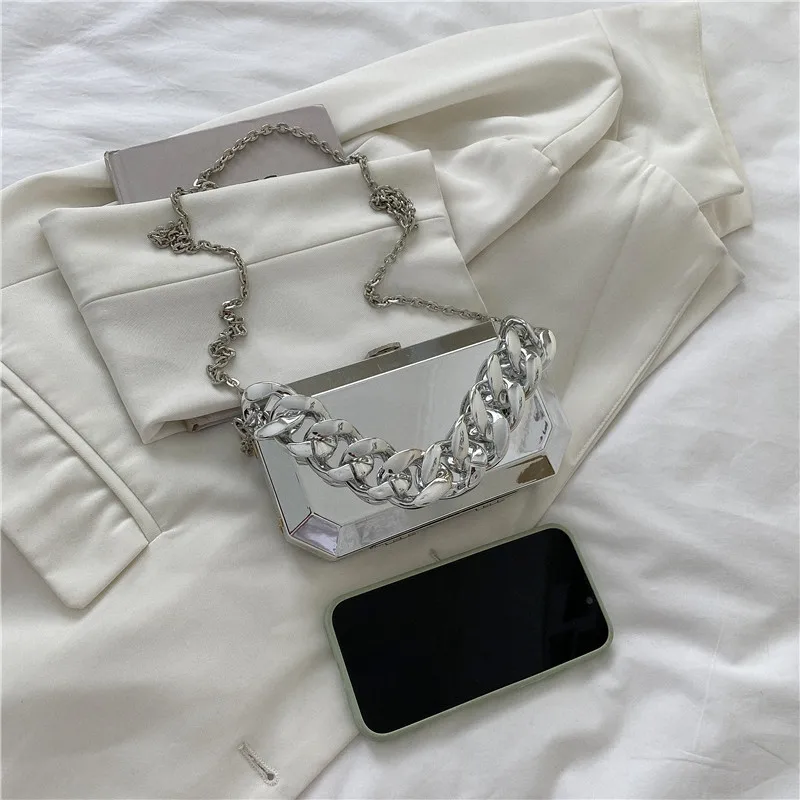 Shoulder Bags Women Evening Bag Gold Silver Metal Box Bag Women Dinner Bags Designer Shoulder Bags Luxury Party Purses Pvc Crossbody Bag