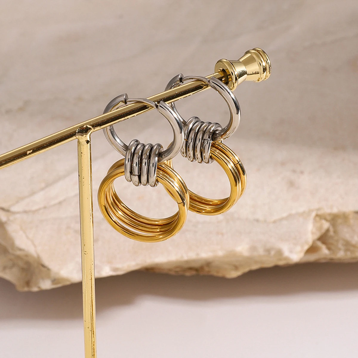 Two-color Multi Circular Ring Dangle Earrings for Women Gold&silver Mix Color Mini Circle Big Ear Hoop Huggie Vintage Jewelry