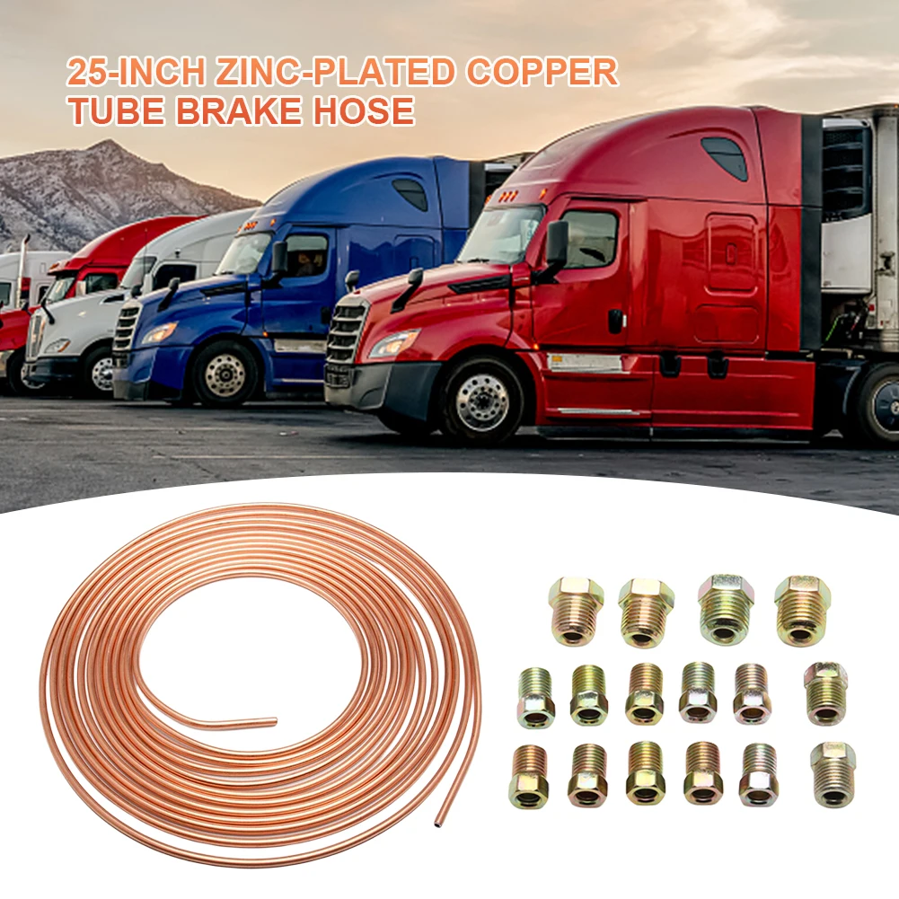 Car Brake Pipe Hose 3/16" OD Copper Nickel Coil with 16Pcs Nuts Anti-rust
