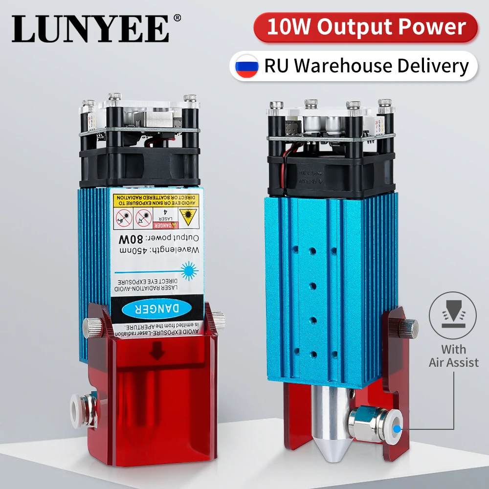 LUNYEE Laser Module 80W 40W With Air Assist 450nm Blue Laser Head TTL Module For CNC Laser Cutting Machine Laser Engraver Tools