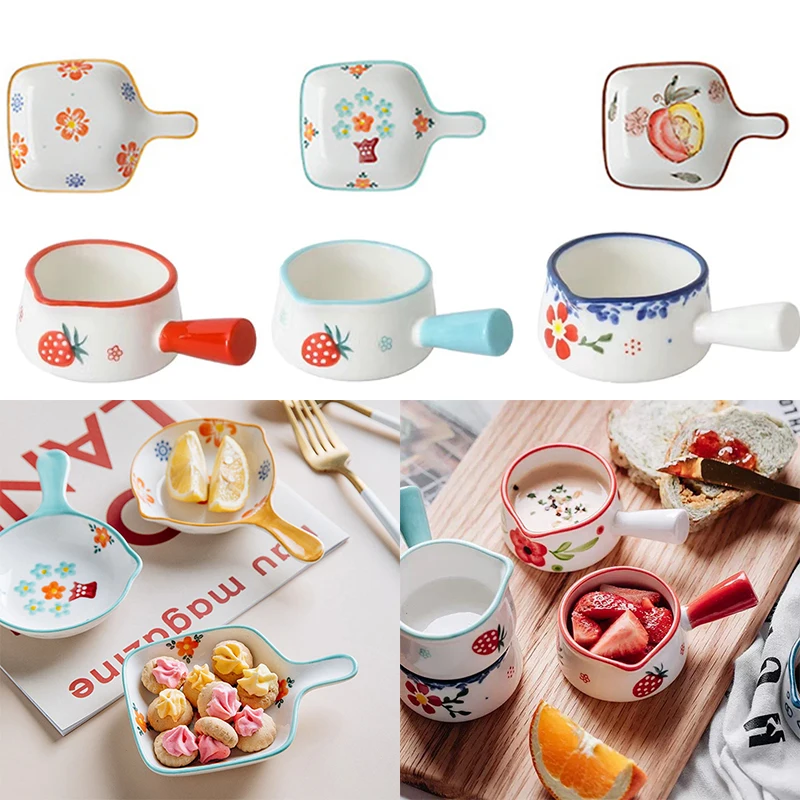 Breakfast Dessert Plate Baking Plate Milk Cup Nordic Style Creative Ceramic Handle Microwave Oven Underglaze Color Plates