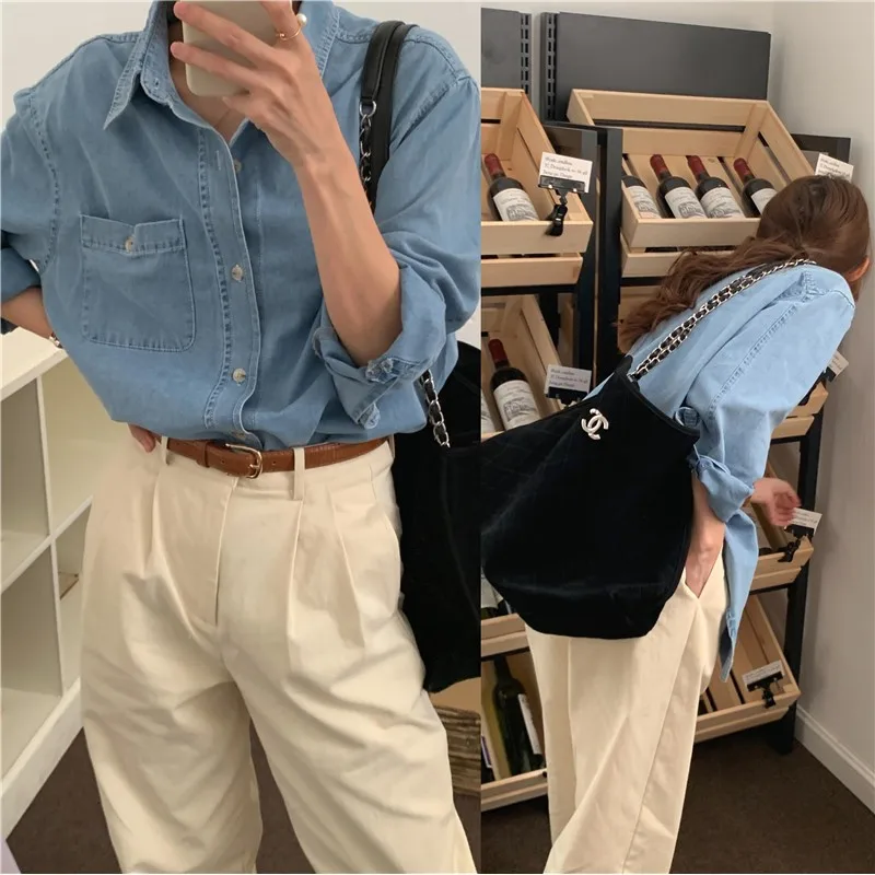 2023 new spring Korean Fashion Women Long Sleeve casual denim shirt Z011