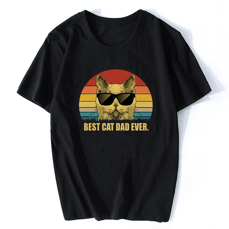 Vintage Retro Beste Katze Papa aller Zeiten Vatertag Idee Lustige Rock T-Shirt Herrenbekleidung Streetwear T-Shirt Sommer Tops Oversize T-Shirt – Detail 2