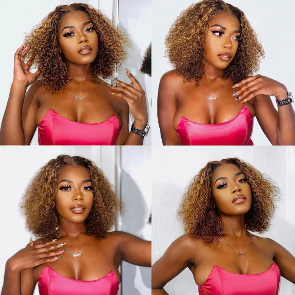 16 Inch Ombre Highlight Deep Wave Wigs Human Hair Pre Plucked 13x4 HD Honey Blonde Highlight Lace Front Wig Human Hair for Women