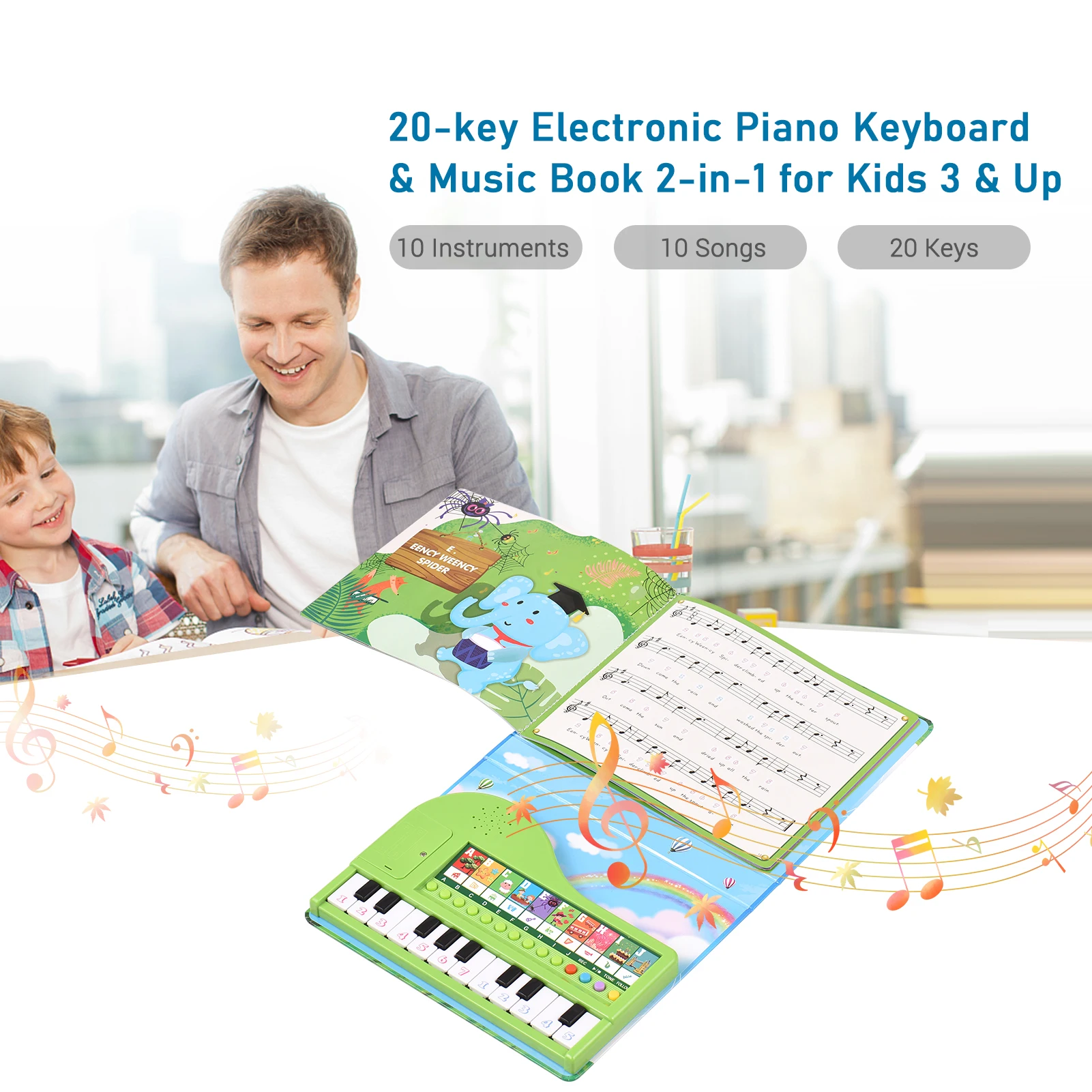 20-key Piano Book Electronic Piano Keyboard & Music Book 2-in-1 Songbook Educational Musical Gadget for Kids Bigfun