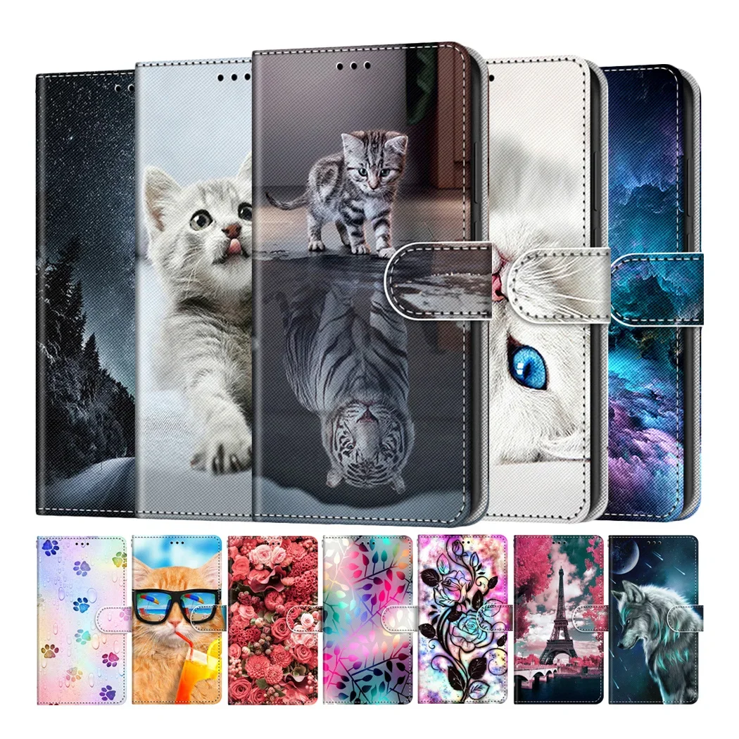 Adorable Cat Tiger Design Wallet Flip Case with Card Slot and Book Cover