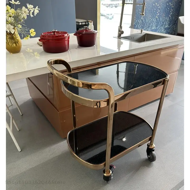 Hand-pushed Two-storey Service Car Hotel Multi-functional Cart High-grade Wine Car Super Quiet Wheel Cake Fruit Tray