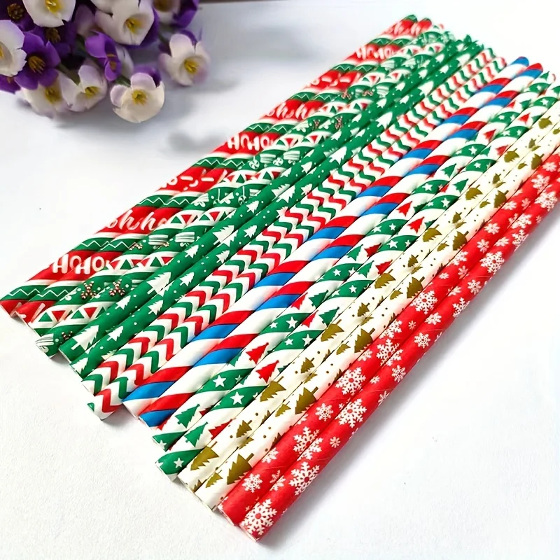 

25pcs Christmas Paper Straws Colorful Drinking Straw Christmas Decorations for Home Xmas Happy New Year 2024 Noel Party Supply