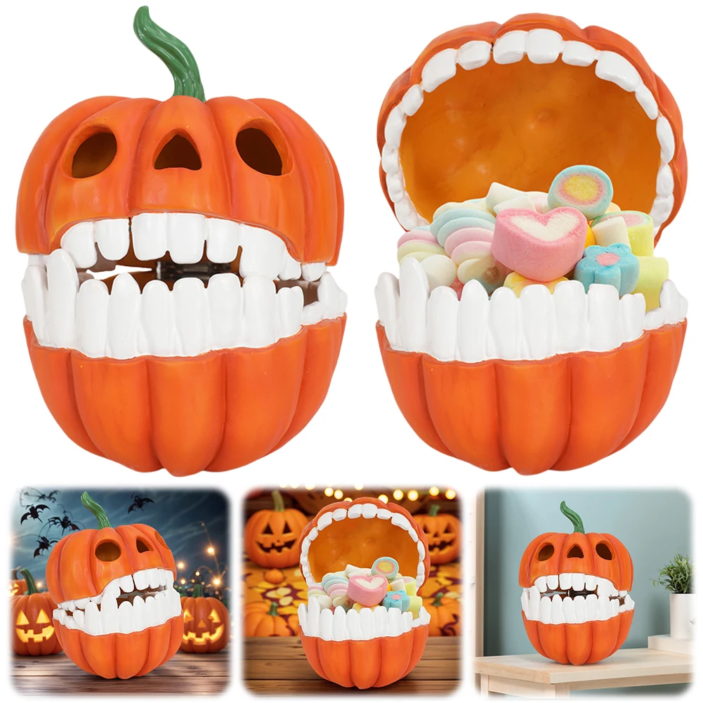 Resin Pumpkin Storage Box Case with Lid Pumpkin Candy Holder Pumpkin Tricky Candy Bucket for Halloween Party Supplies and Favors