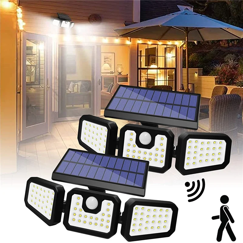 LED Solar Outdoor Lights with Motion Sensor 3 Heads Security Lights Solar Flood Light Motion Detected Spotlight for Garage Yard