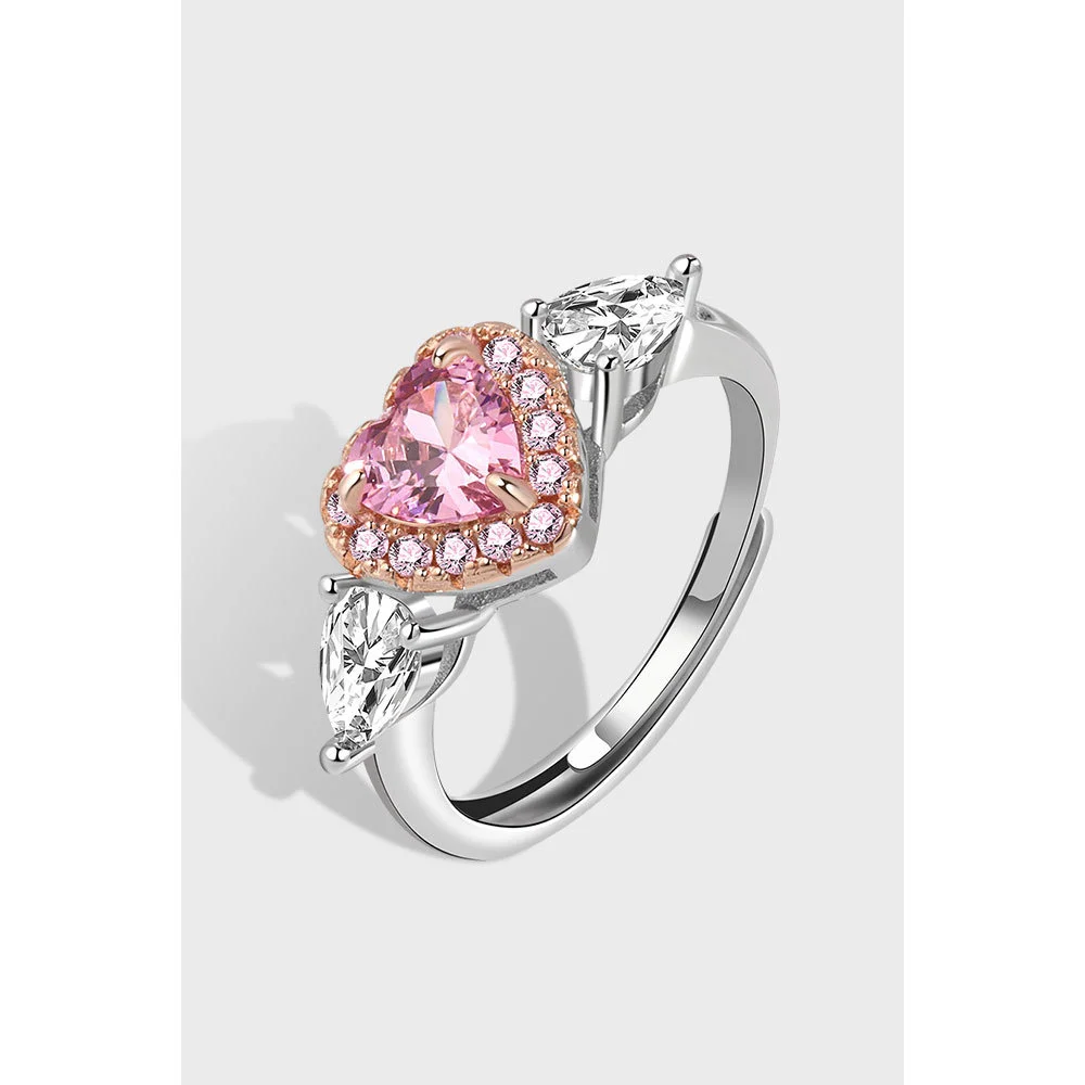 

S925 silver peach heart ring love new personalized zircon