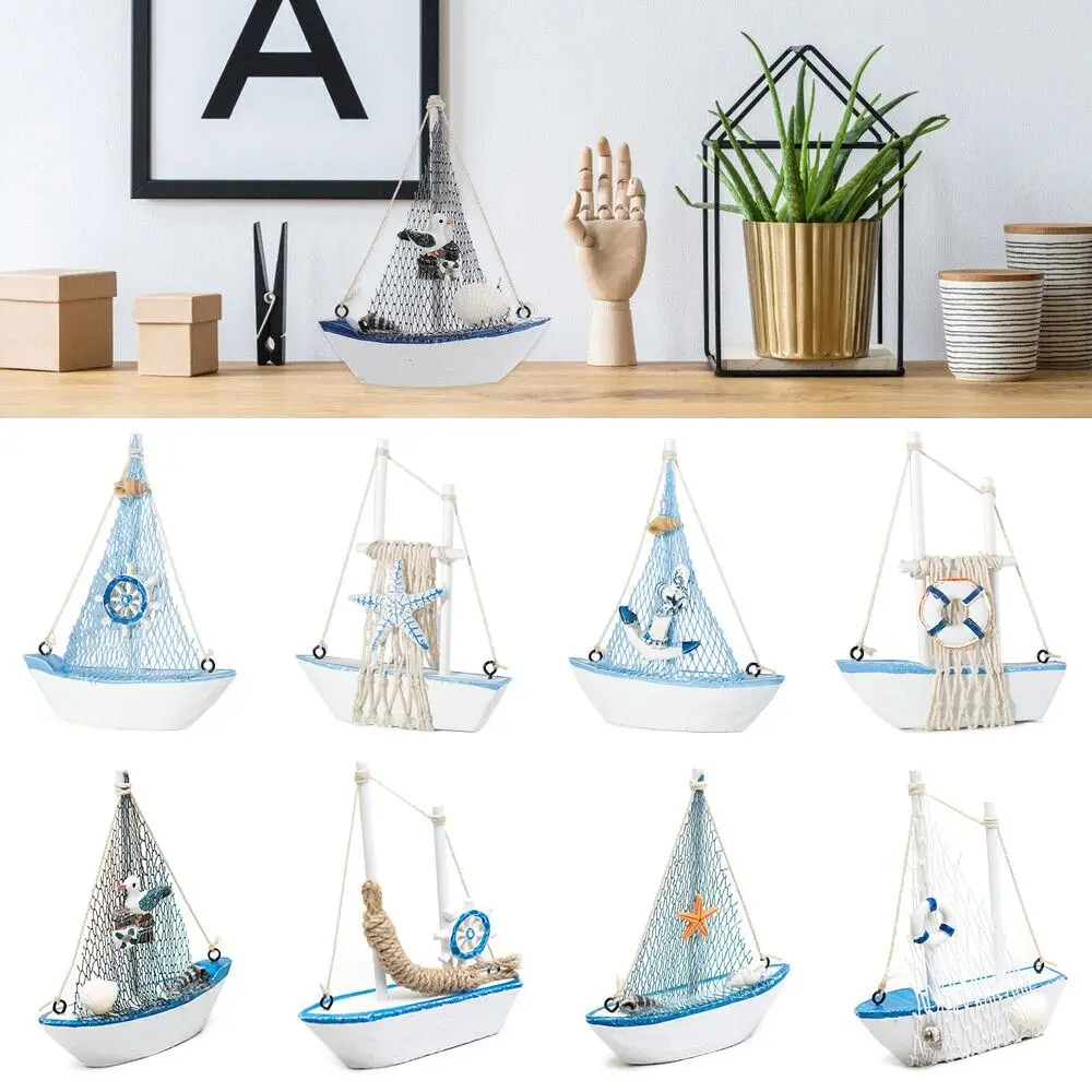 

Retro Mediterranean Style Ornament Sailing Boat Model Vessel Craft Nautical Boat Sailboat