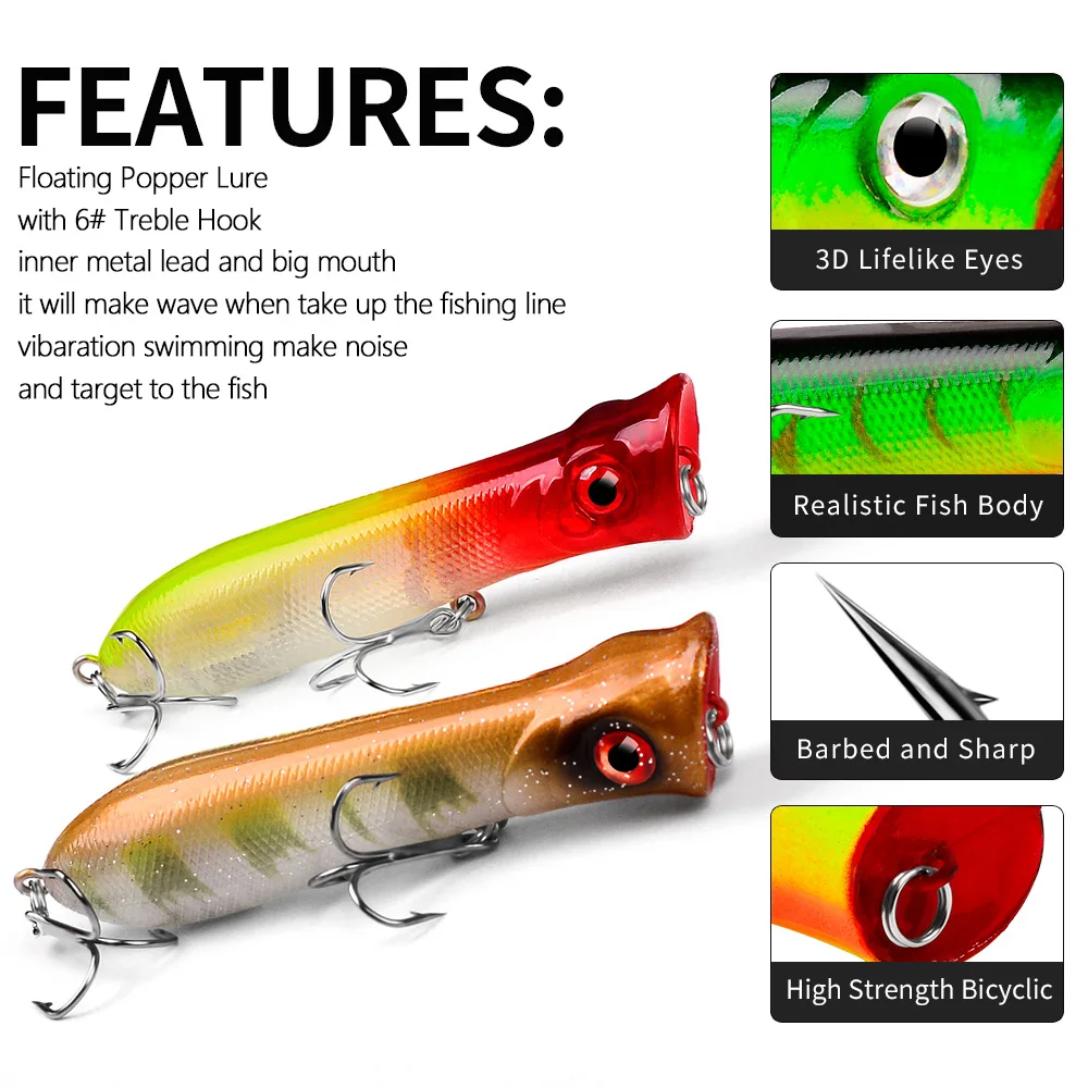 Plastic Hard Floating Popper Fishing Lures 10 Colors Bass Baits