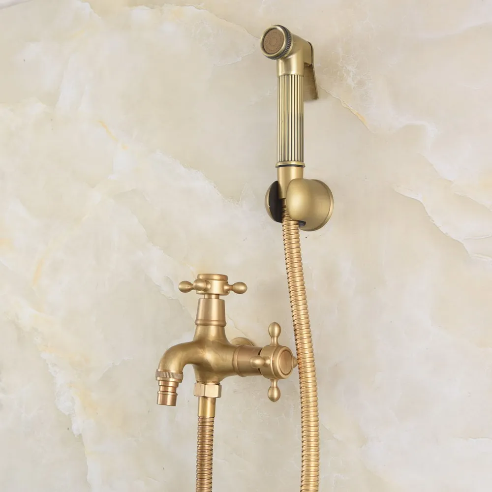 Antique Brass Double Use Bathroom Bidet Faucet Hand Held Bidet Spray Bathroom Shower Water Spray Head Set  Lav510