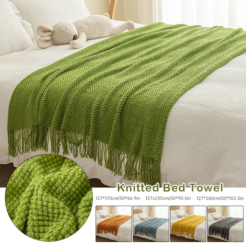 

Nordic Style Retro Bed Runner Luxury Bed Protector Slipcover Bedroom Knitting Tassel Trimmings Bed Flag Room Nap Blanket