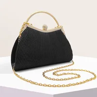 Pleated Evening Handbag Women Top Handle Glitter Day Clutch Ladies Wedding Dinner Dressed Clip Bag Diamond Party Purse Gold - Image 6