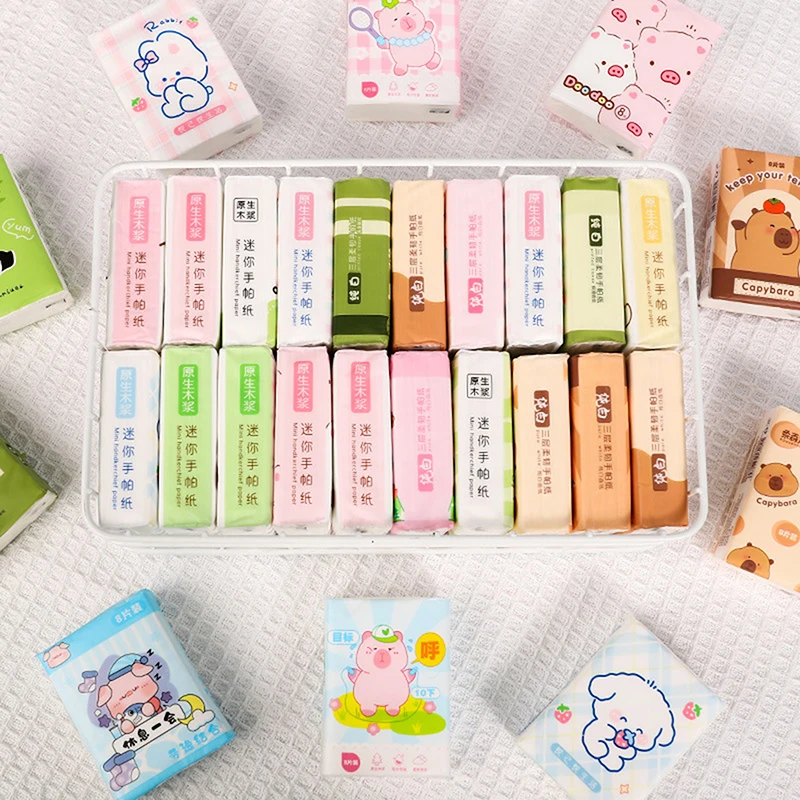 9 Packs Cute Capybara Panda Handkerchief Paper Soft Three Layer Toilet Tissue Cartoon Handkerchief Paper Portable Toilet