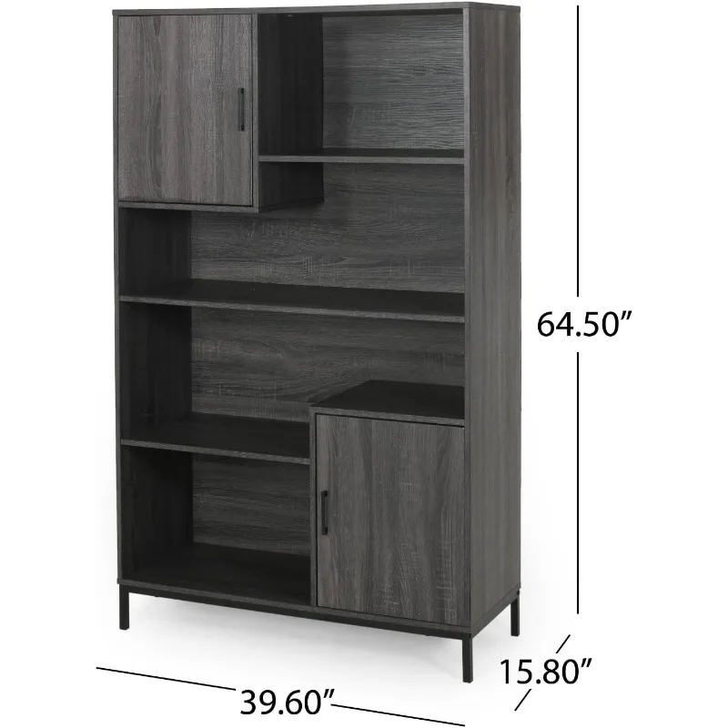 64.5-inch high bookcase with 2 storage cabinets, cube unit bookcase with storage cabinets and doors