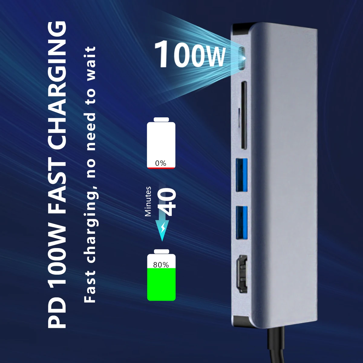 USB C to HDTV Adapter, 4K@30Hz USB C Docking Station, 7 in 1 Hub with 2 USB-A, PD 100W, TF/SD Card Reader, 1000M Rj45