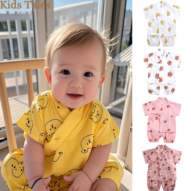 2PCS Summer Infant Baby Boy Girl Pajamas Sets for 6-36M Newborn Cartoon Print Top+Shorts Soft Toddler Home Wear Kimono Pyjamas