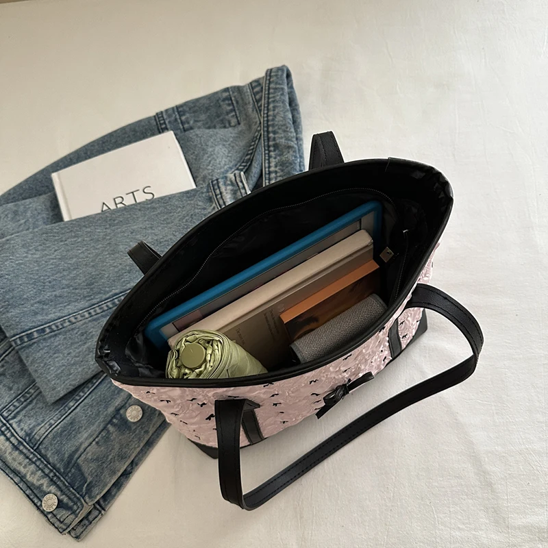 Borsa a Tracolla con Pois e Fiocco, Borsa a Mano Semplice ed Elegante in Stile Coreano Y2k, Borsa da Spalla per Ragazze Dolci - immagine 5
