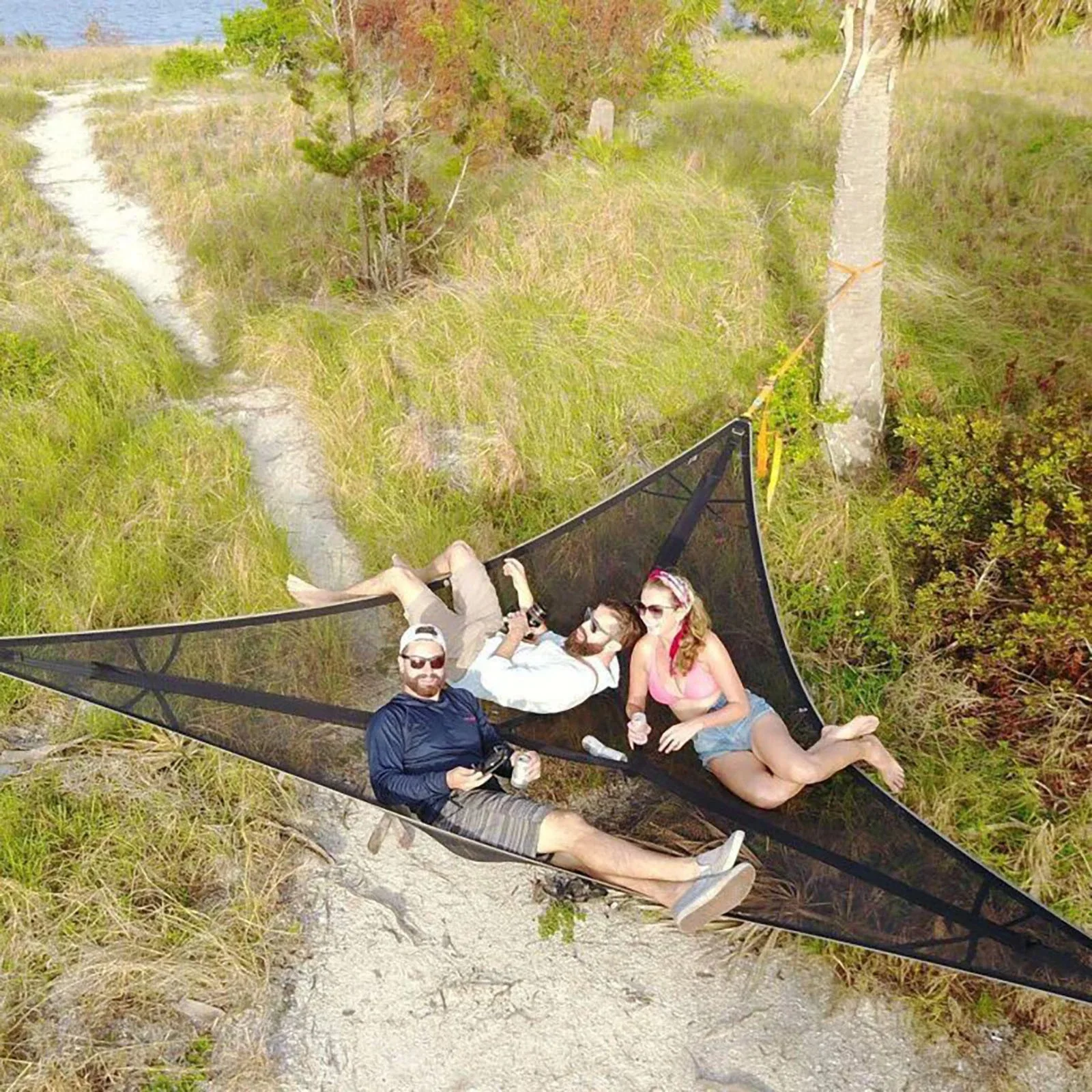 Triangular hammock for multi-person, outdoor hammock, aerial Tree Tent, aerial camping mesh, 2.9x2.9x2.9m