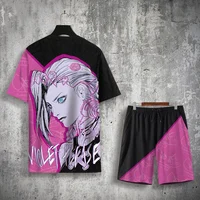 Men's T-shirts Shorts Sets Anime Arcane League Jinx 3D Print Tracksuit Outfits Plus Size Sportwear Suits Street TShirt Two Piece 2