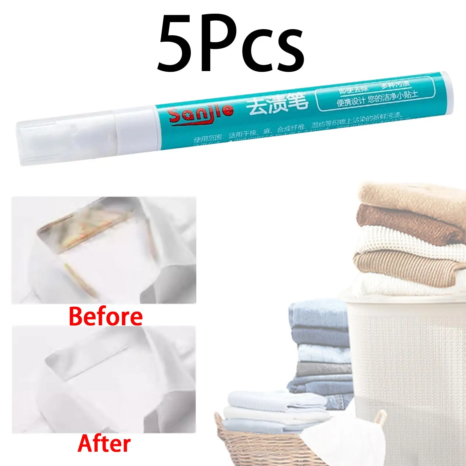 

5x Portable Clothing Stain Removal Pen Instant Pen Spot Stain Remover Pen for Laundry Stains Makeup Drinks Oil Tea Stains