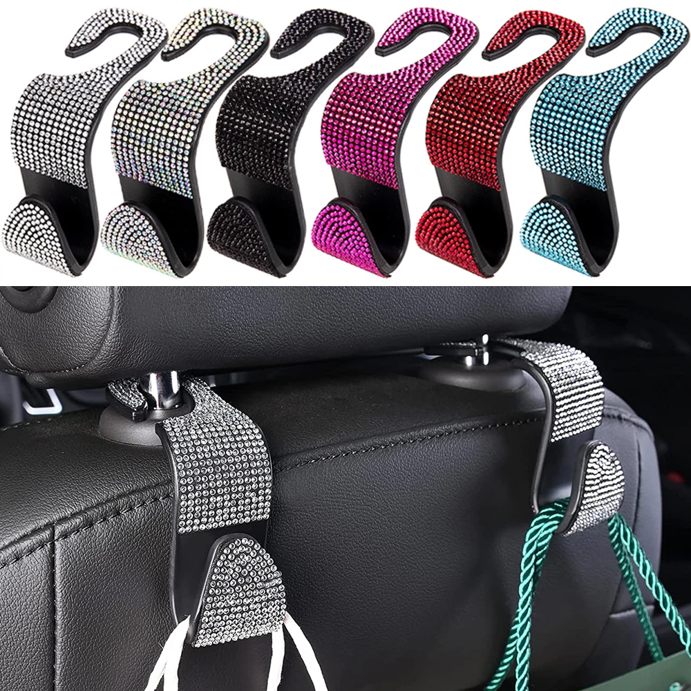 Rhinestone Car Seat Back Hook Bling Diamond Hanger Auto Back Universal Headrest Mount Storage Holder Car Interior Accessories