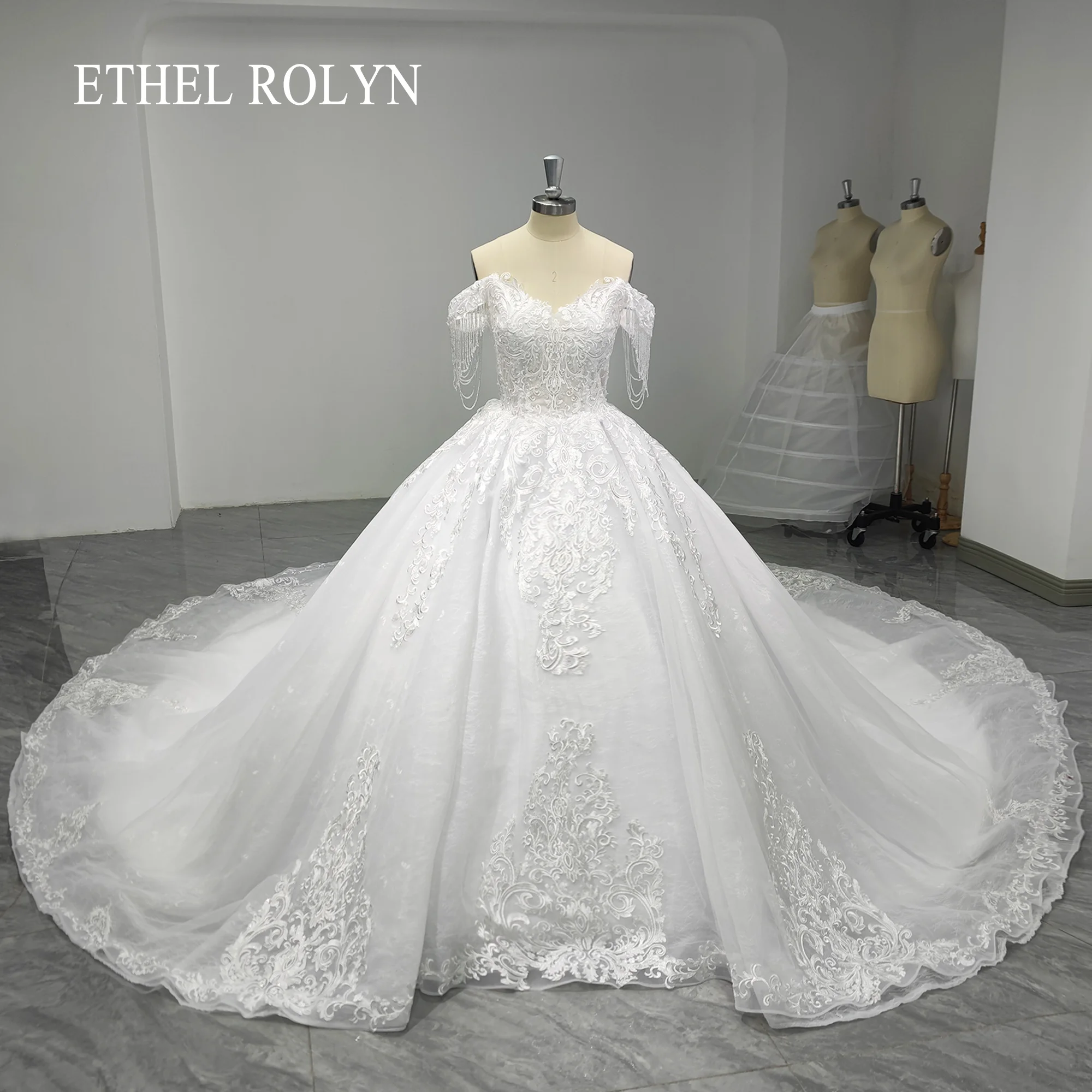 

ETHEL ROLYN Ball Gown Wedding Dress 2024 Off Shoulder Sweetheart Beading TASSEL Wedding Gown Cathedral Train Vestidos De Novia