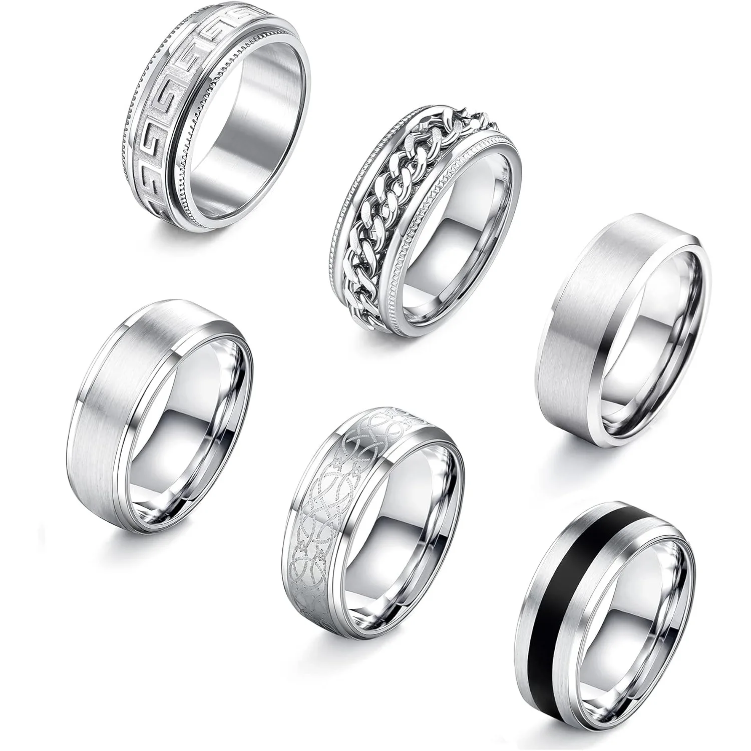 Bobisty 6-teilige Herrenringe aus 316L-Edelstahl für Männer und Frauen, Vintage-Daumen-Verlobungsring, Ehering, Zappelring-Set, Juwel-Geschenk