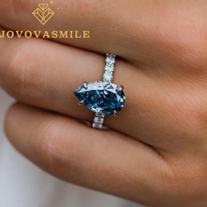 JOVOVASMILE Moissanite Ring 14k gold 4.05 Carat 13x7.8mm Crushed Ice Pear Cut Cornflower Blue Real au 750 585 Jewelry for Women jovovasmile vintage moissanite ring fine jewelry 6 8 carat 11 5x9 5mm old mine asscher cut real 14k yellow gold invisible halo