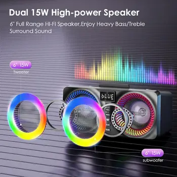 Karaoke Machine for Kids Adults, Portable Bluetooth Speaker with 9 Modes LED Lights,Lyric Display&2 UHF Wireless Microphones 3