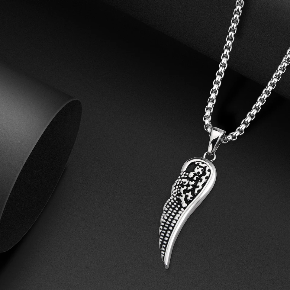 VANAXIN Antique Charms Angel Wings Pendants For Women Men Stainless Steel Necklace Antique Jewelry Gift