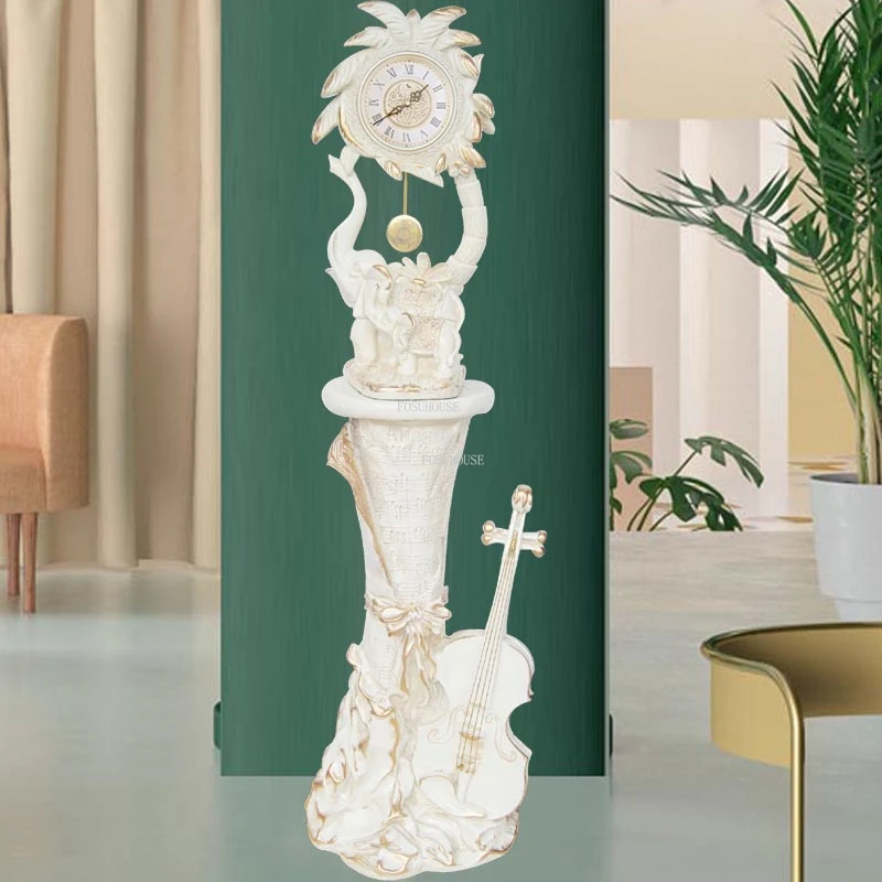 European Living Room Floor Clocks Home Jumping Second Movement Standing Clock Decorative Ornaments Retro Chinese Pendulum Clock