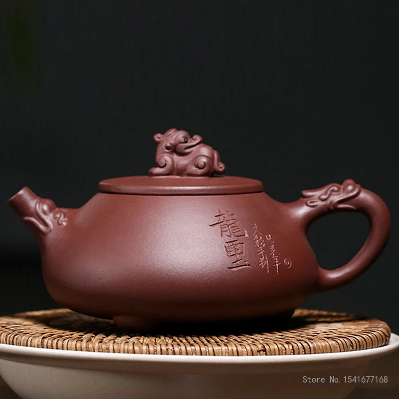 250ml Capacity Chinese Yixing High-end Raw ore purple vermilion mud Teapot, Famous Artists Hand-carved Kettle Zisha Tea Set, 1Pc
