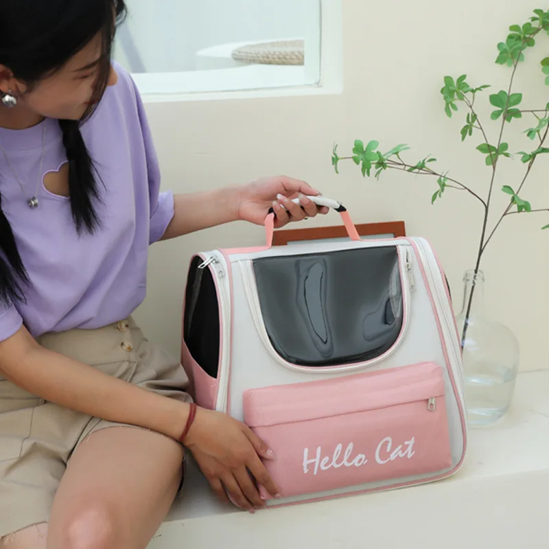 Portable Double Shoulder Pet Bag, Folded and Portable, Transparent, Cat and Dog Bag, XSushi Solid Color, Breathable Pet Backpack