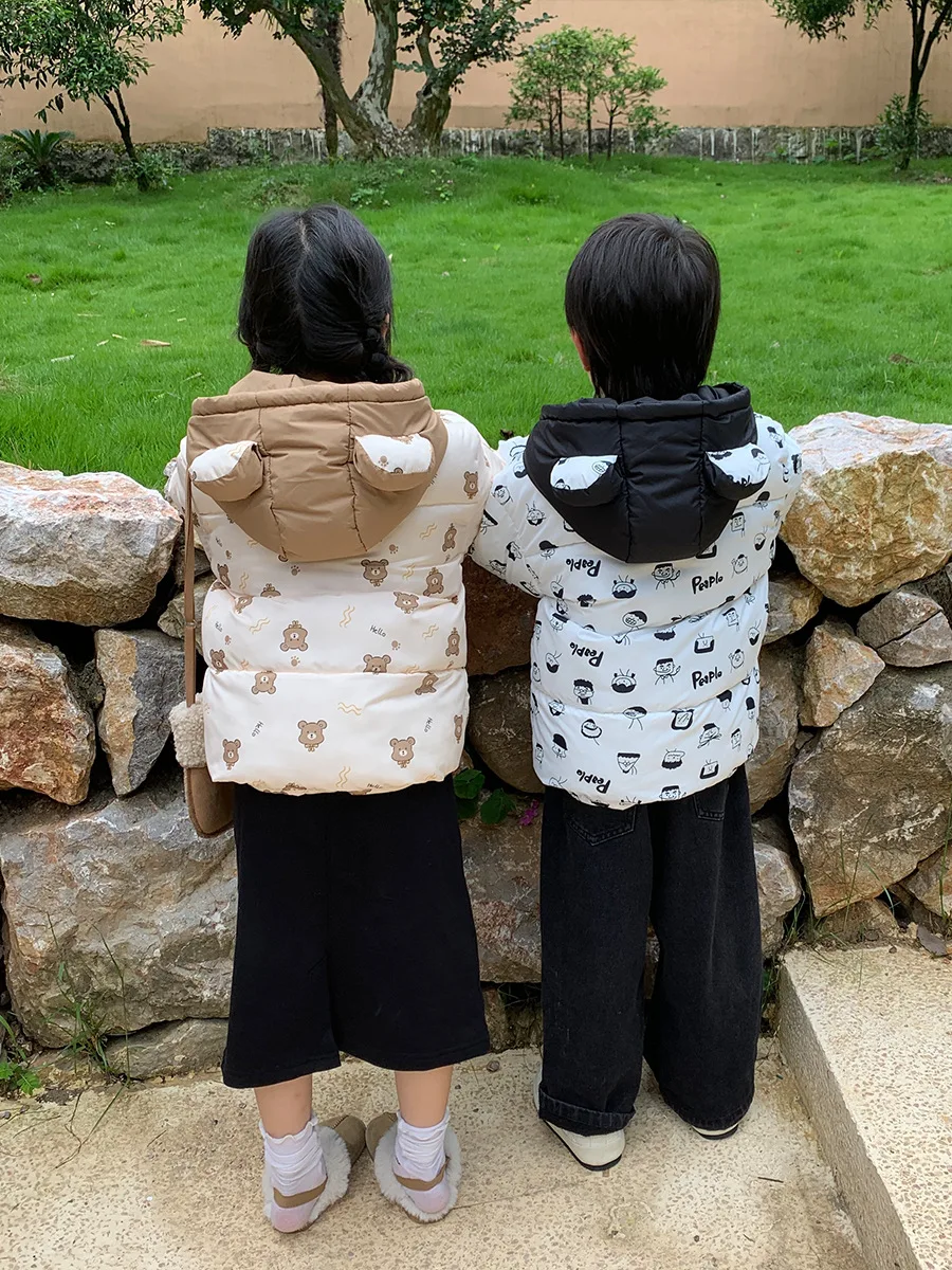 8024 Children Hooded Coat Cotton-padded Jacket Winter New Super Cute Baby Boy's Coat Thick Warm Bear