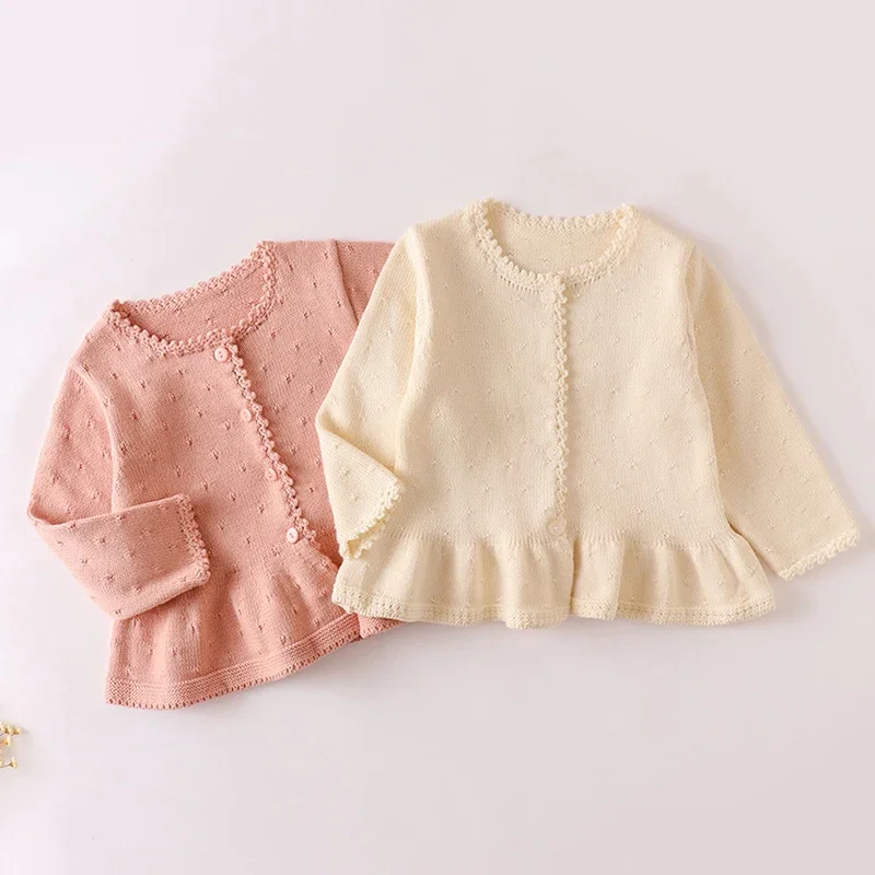 2025 신상 가을 0-3세 아동복  여아 니트 가디건 긴팔 단색   스웨터 코트