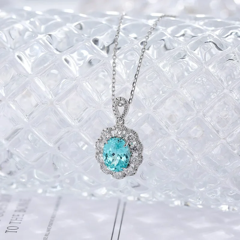 RUIF Hot Sale 3.14ct Lab Grown Paraiba Sapphire Necklace S925 Silver Engagement Women