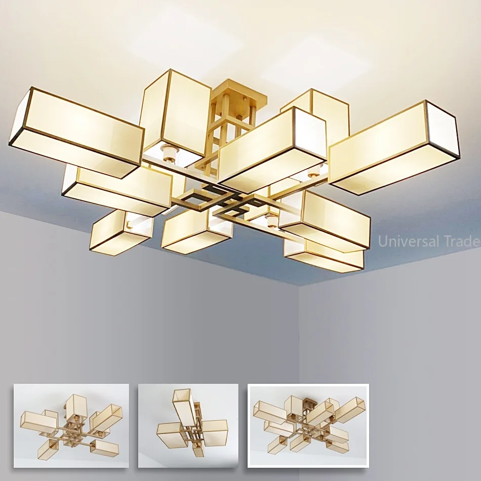 New Chinese Style Chandelier Rectangular Engineering Staircase Villa Modern Simple  Living Room Ceiling Lights Pendant Lights