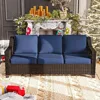 Patio Sofa, All Weather Outdoor Rattan Wicker 3-Seat Sofa High Back Couch with Premium Cushions for Garden Backyard Porch 1