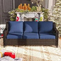 Patio Sofa, All Weather Outdoor Rattan Wicker 3-Seat Sofa High Back Couch with Premium Cushions for Garden Backyard Porch 1