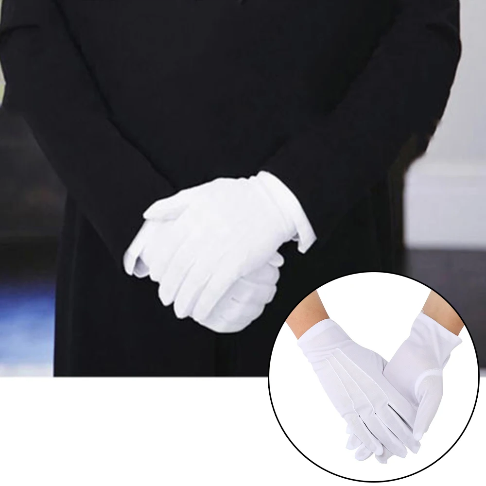 1pair Men Spandex Thin White Parade Gloves Formal Tuxedo Costume Honor Guard Mittens for Coin Jewelry Silver Inspection