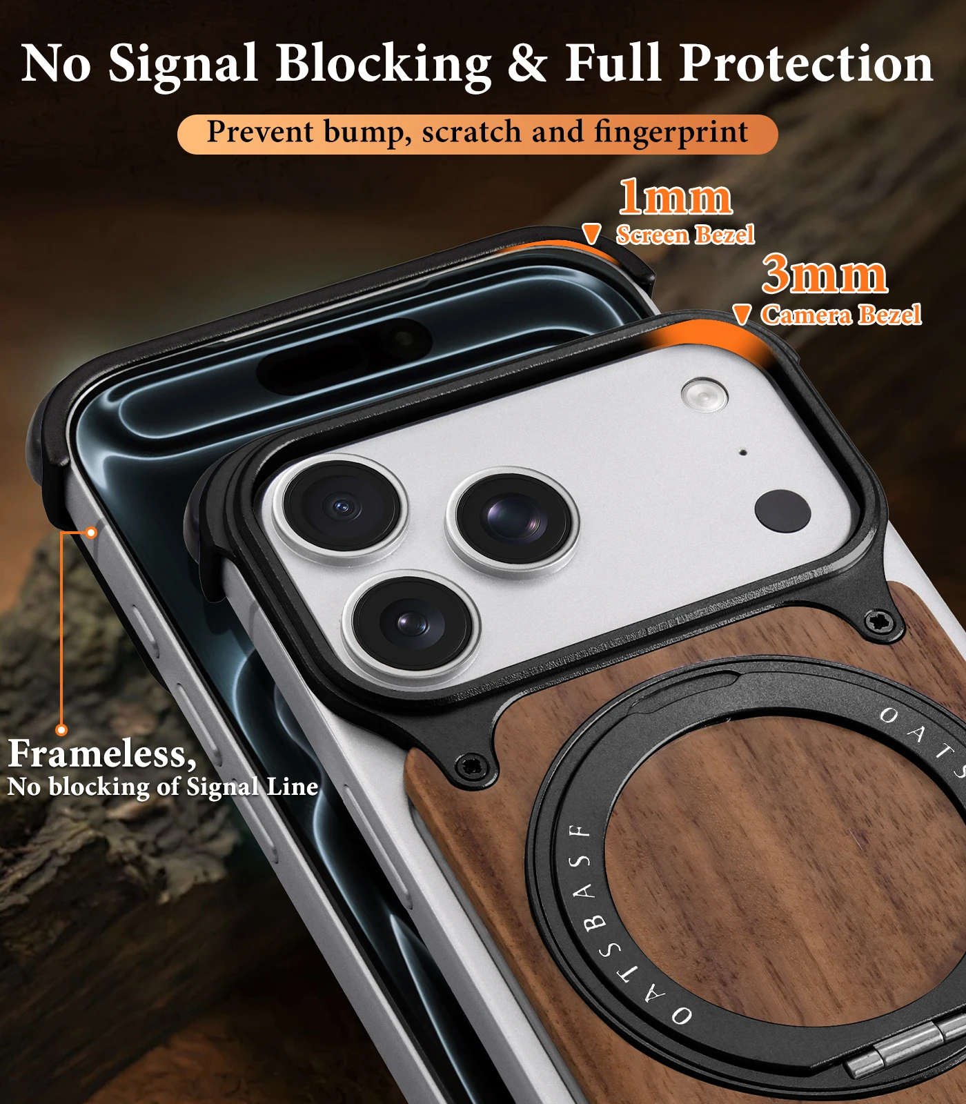 Eary Wooden Phone Case for iPhone 17 Pro Max 17 Pro for Magsafe Magnetic Stand 360°Rotatable Thicken Shockproof Protective Cover