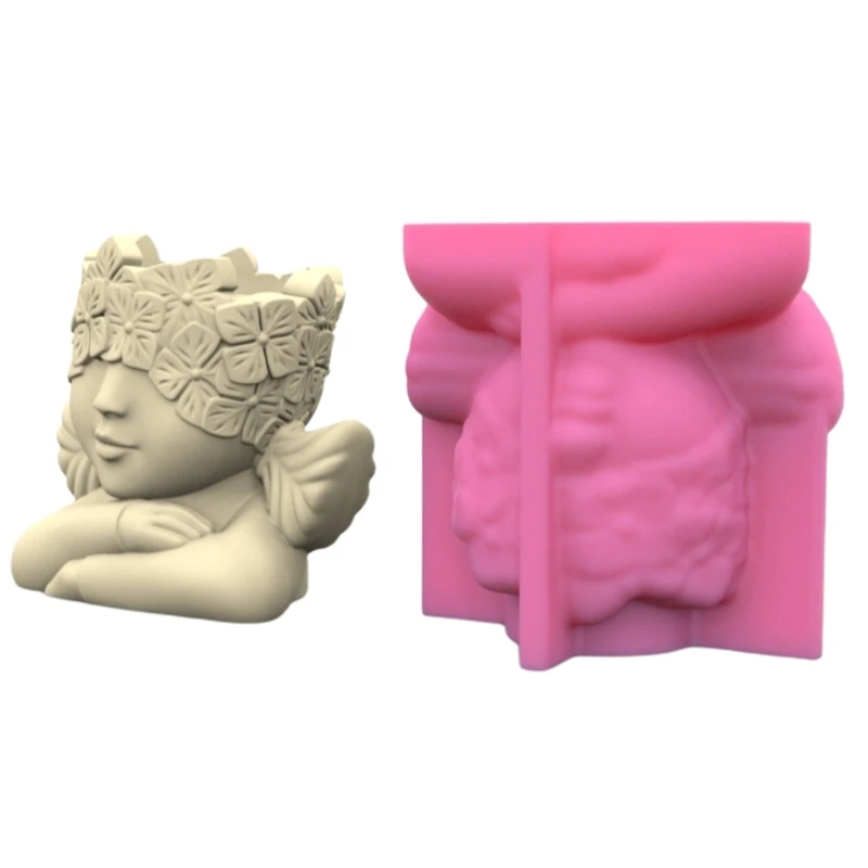 E0BF Cover Eyes Girl Gypsum Flower Pot Silicone Mold Epoxy Resin Casting Mold Succulent Vase Cement Clay Mold Pen Holder Mold