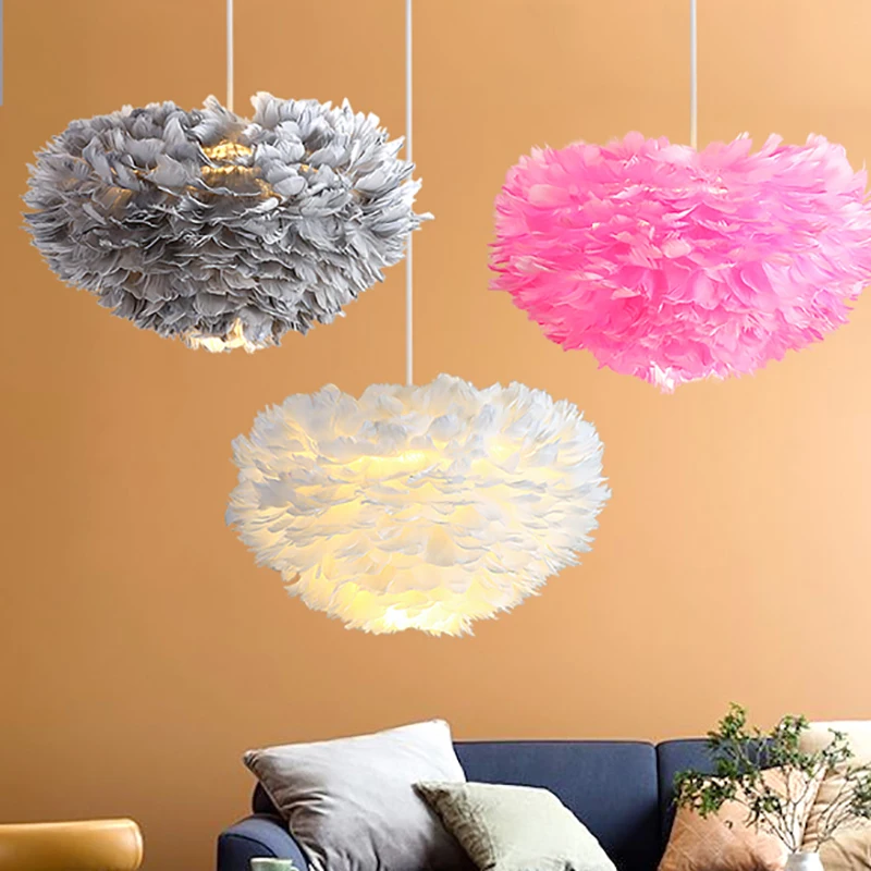 

Modern Goose Down Chandelier Bedroom Study Living Room Dining Room Feather Light Creative Romantic Decorative Chandelier Lamps