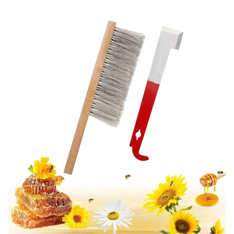 

Bee Hive Tool For Beekeeping -J Hook & Natural Horsehair Bee Brush, Beehive Brush Bee Frame Lifter And Scraper
